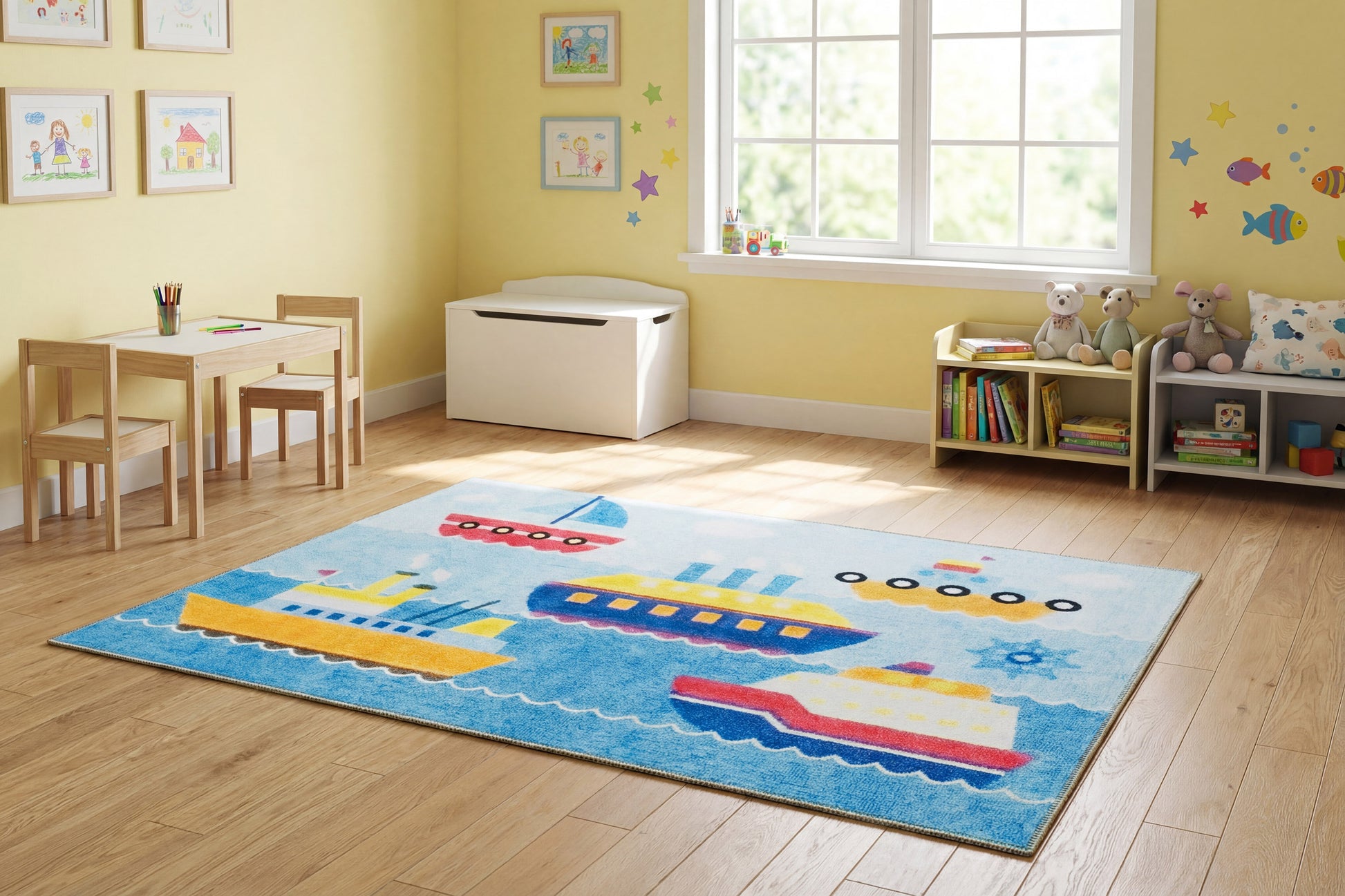 Kidz Children Multi Boats No Pile Rug