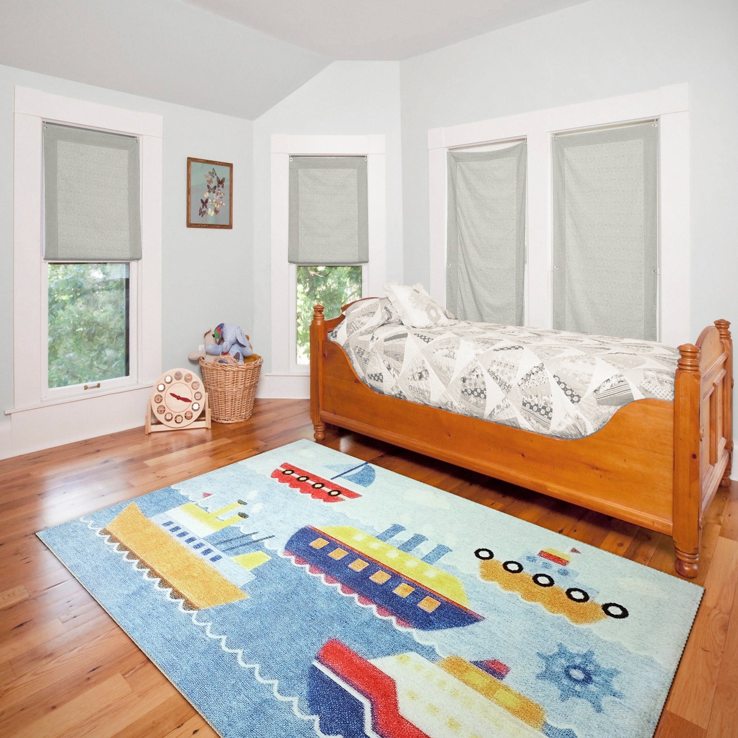 Kidz Children Multi Boats No Pile Rug