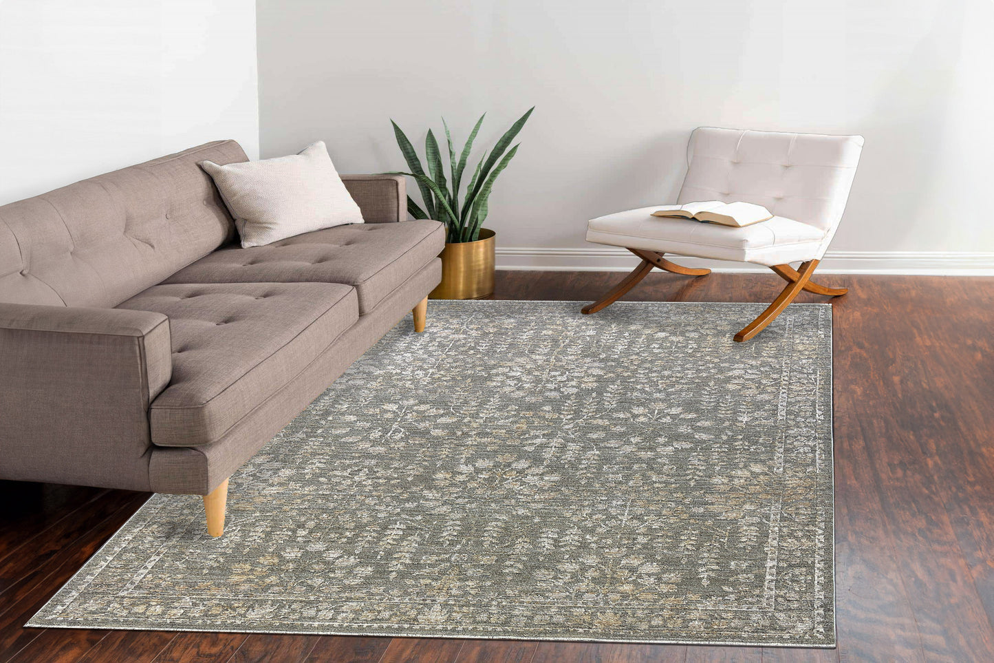 Kyra Transitional Grey/Dark Grey Floral Medium Pile Rug