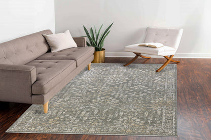 Kyra Transitional Grey/Dark Grey Floral Medium Pile Rug