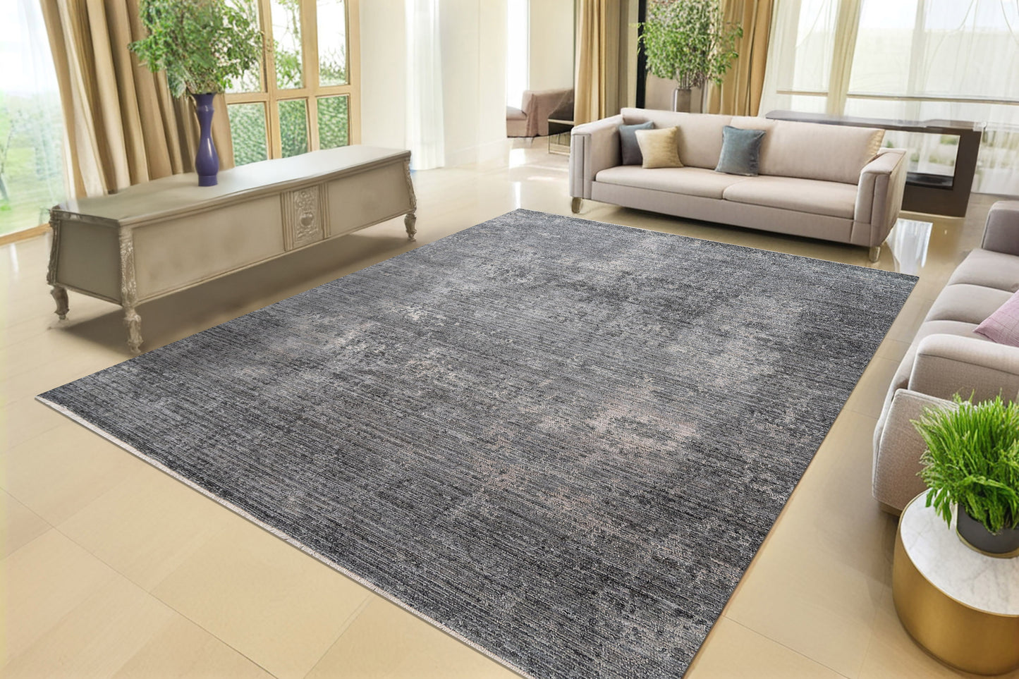 Kyra Modern Grey/Navy Abstract Medium Pile Rug