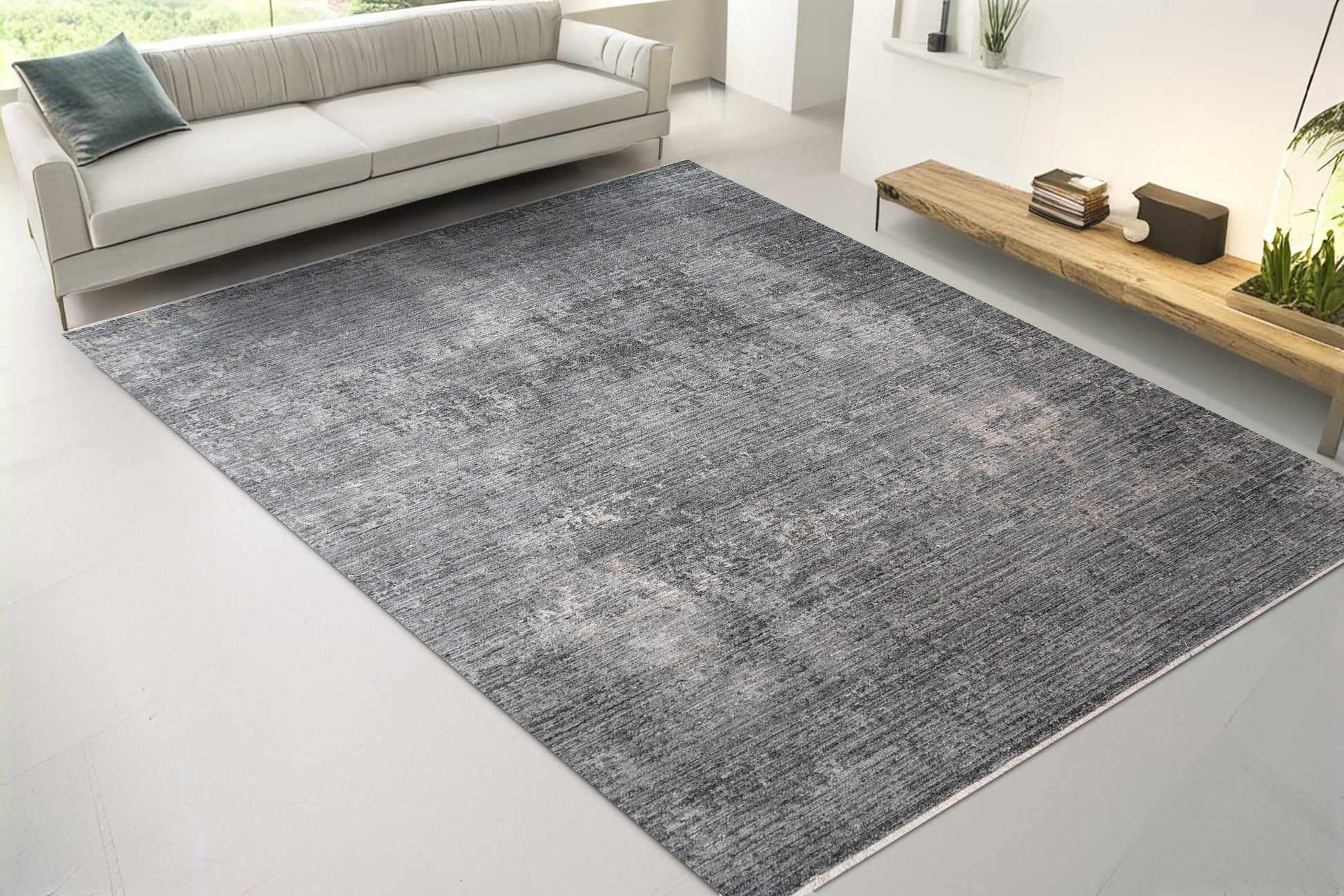 Kyra Modern Grey/Navy Abstract Medium Pile Rug