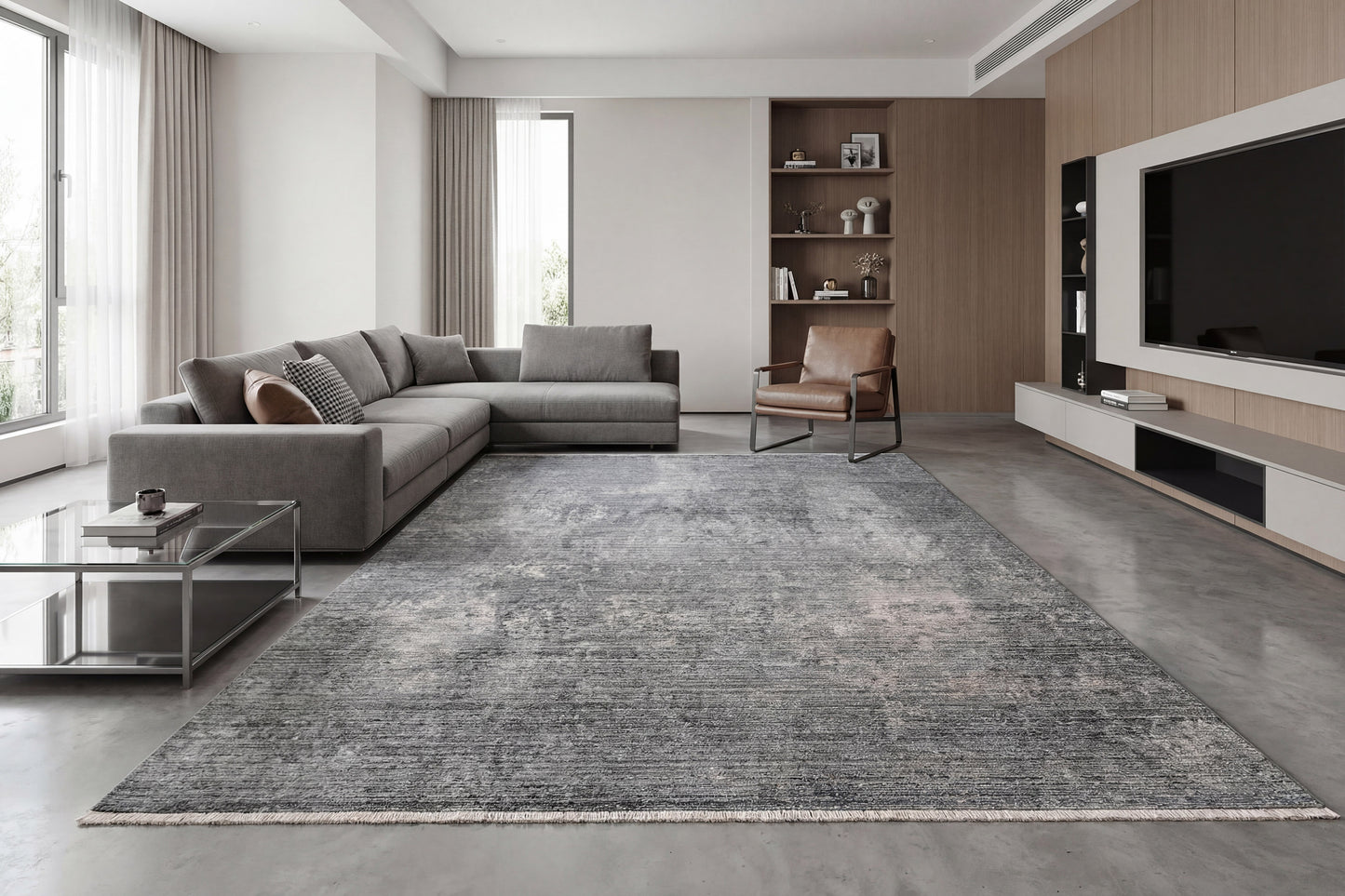 Kyra Modern Grey/Navy Abstract Medium Pile Rug