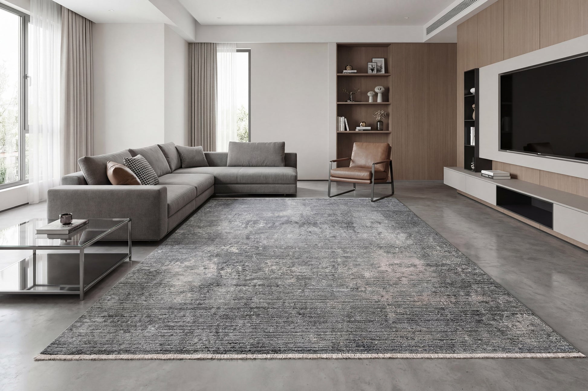 Kyra Modern Grey/Navy Abstract Medium Pile Rug