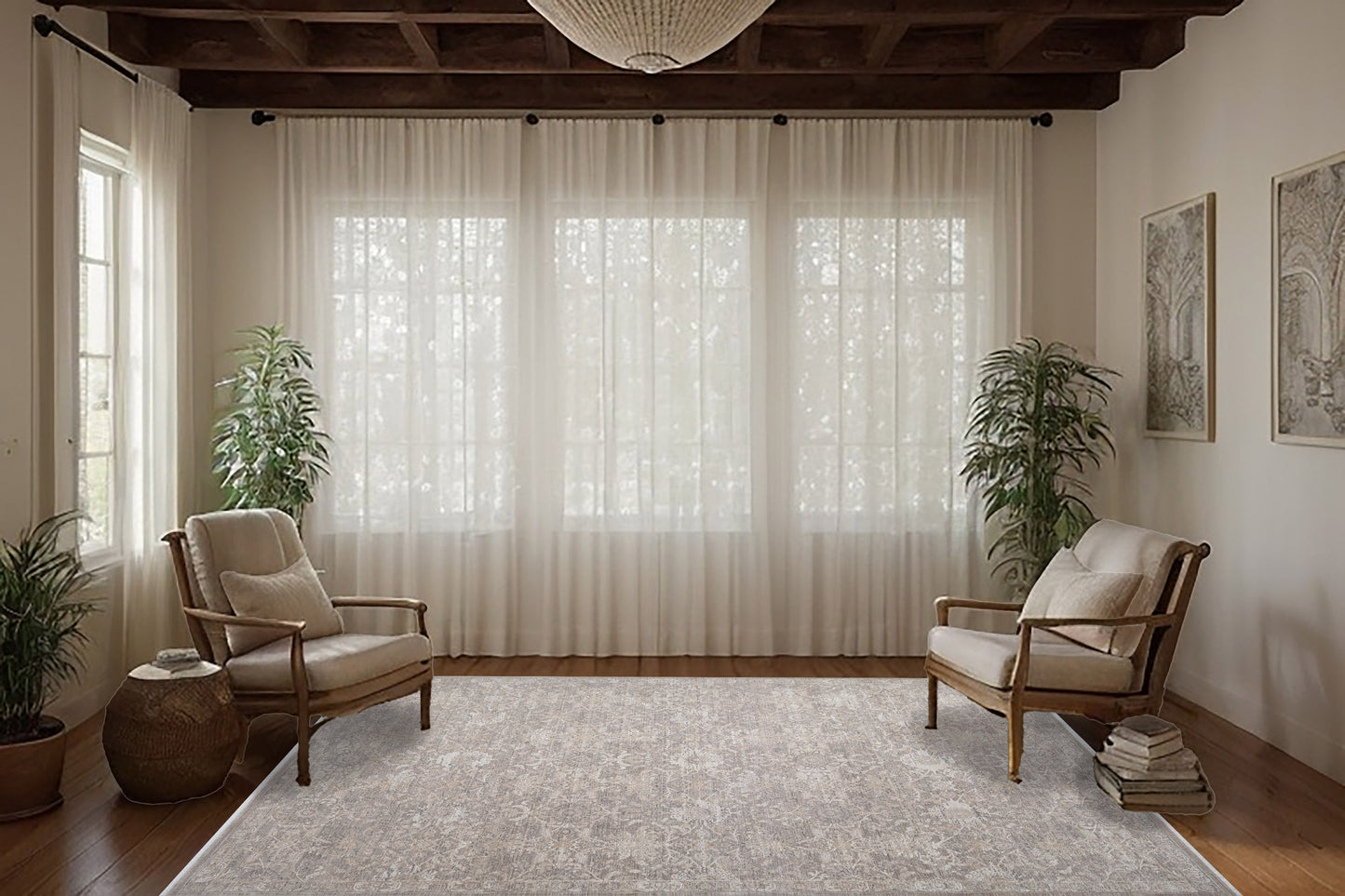 Lara Traditional Beige/Taupe Floral Low Pile Rug
