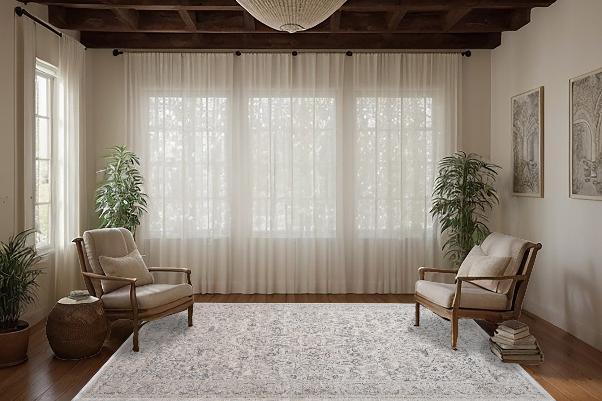 Lara Traditional Ivory/Beige/Grey Medallion Low Pile Rug