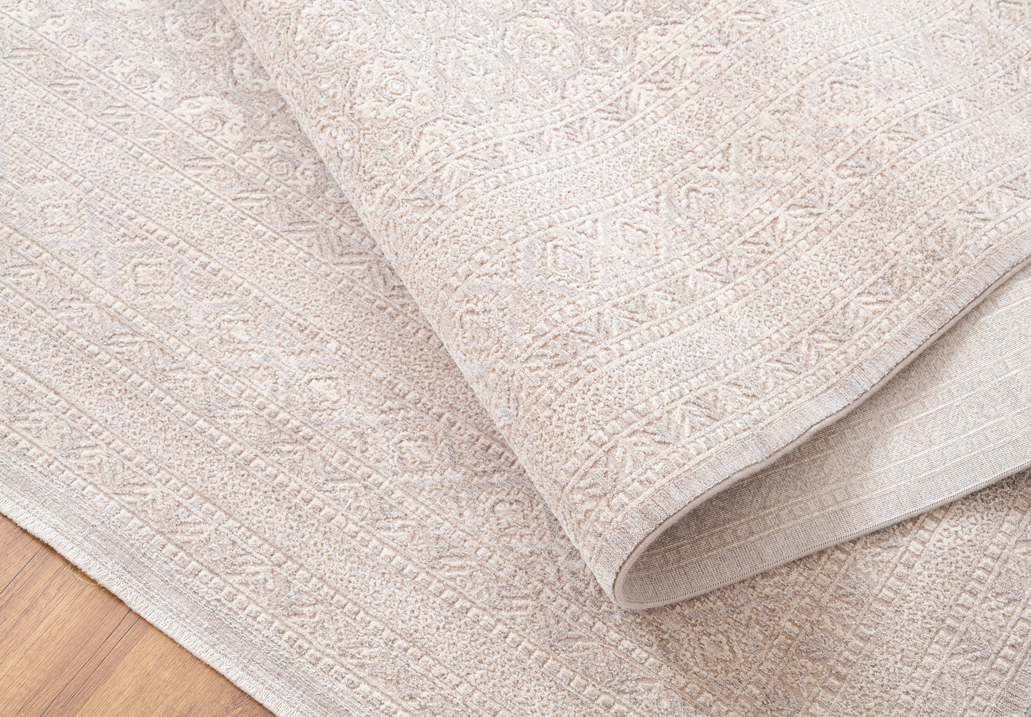 Lara Traditional Taupe Floral Low Pile Rug