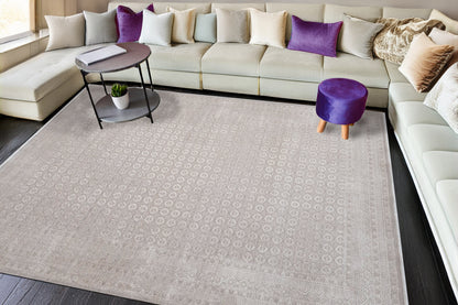 Lara Traditional Taupe Floral Low Pile Rug