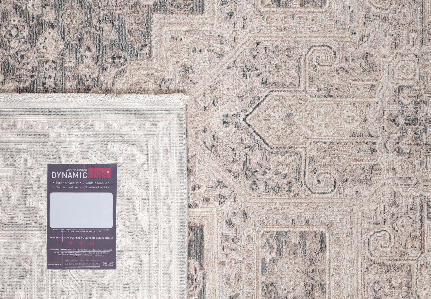 Lara Traditional Ivory/Grey Medallion Low Pile Rug