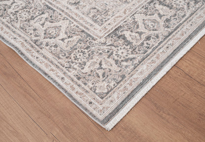 Lara Traditional Ivory/Grey Medallion Low Pile Rug