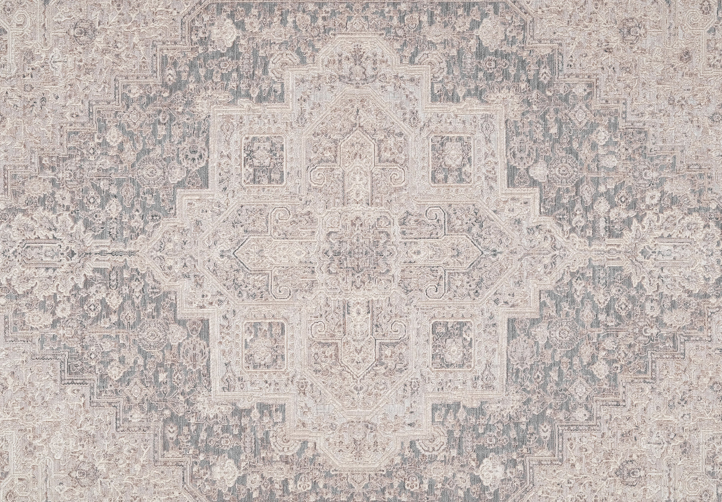 Lara Traditional Ivory/Grey Medallion Low Pile Rug