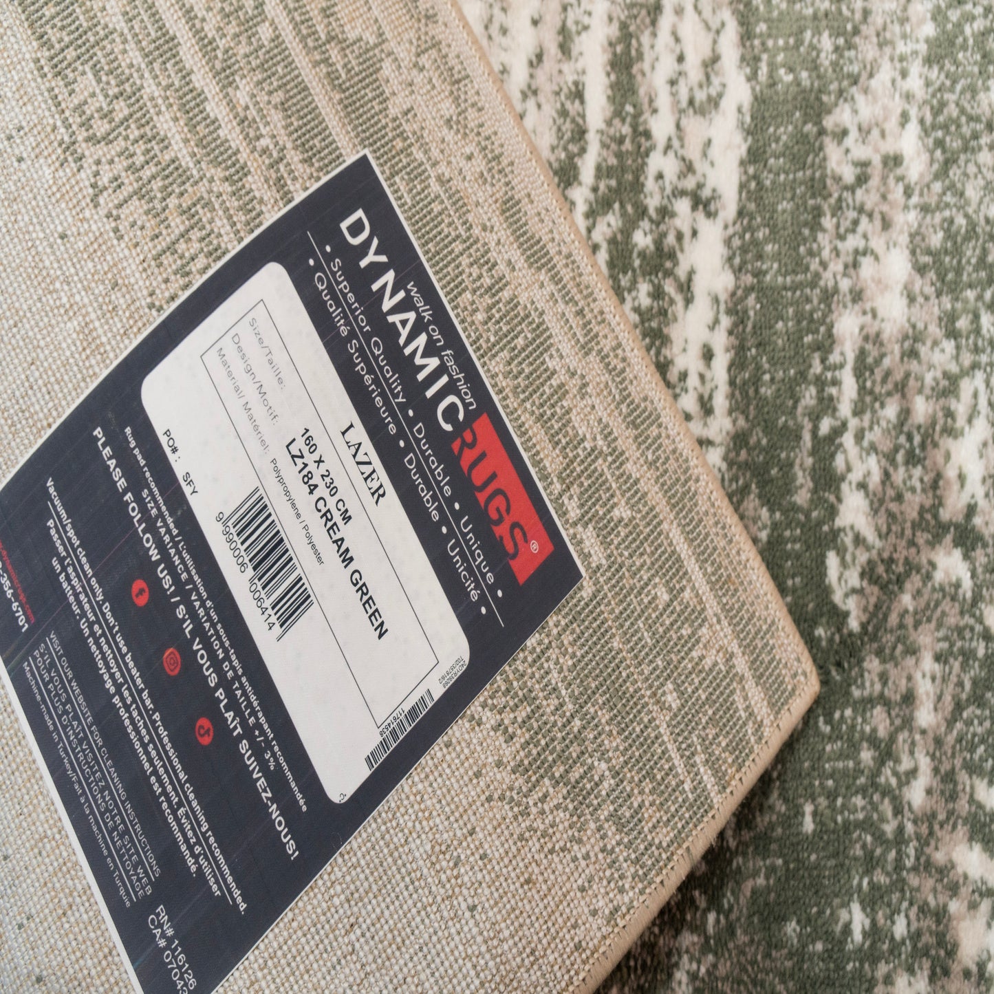 Lazer Modern Cream/Green Abstract Medium Pile Rug
