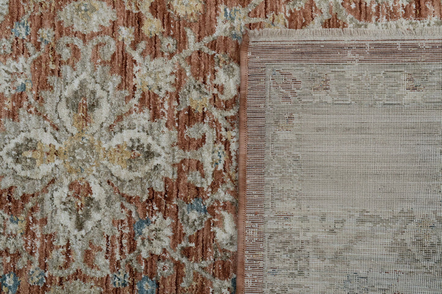 Luminous Traditional Rust/Cream Floral Medium Pile Rug