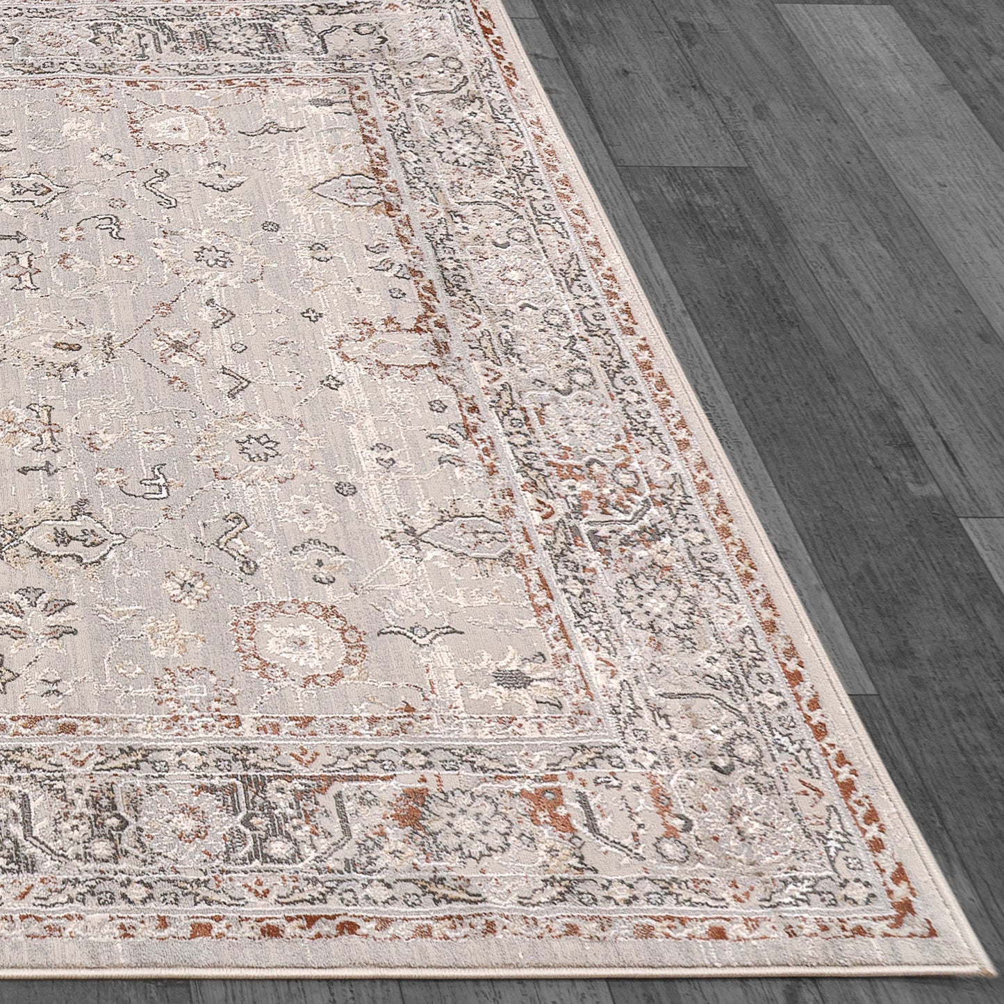 Marina Traditional Grey/Rose Oriental Medium Pile Rug