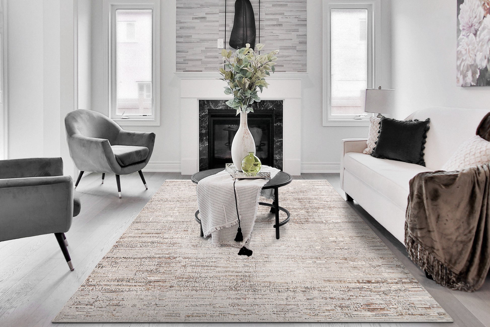 Marina Modern Dark Grey/Rose Abstract Medium Pile Rug