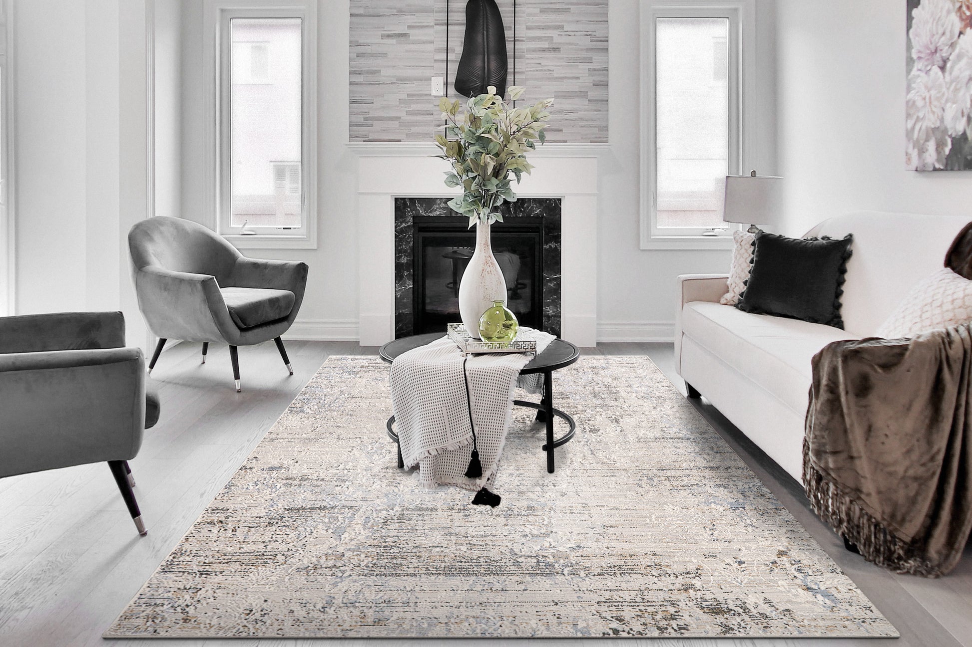 Marina Modern Grey/Rose Abstract Medium Pile Rug