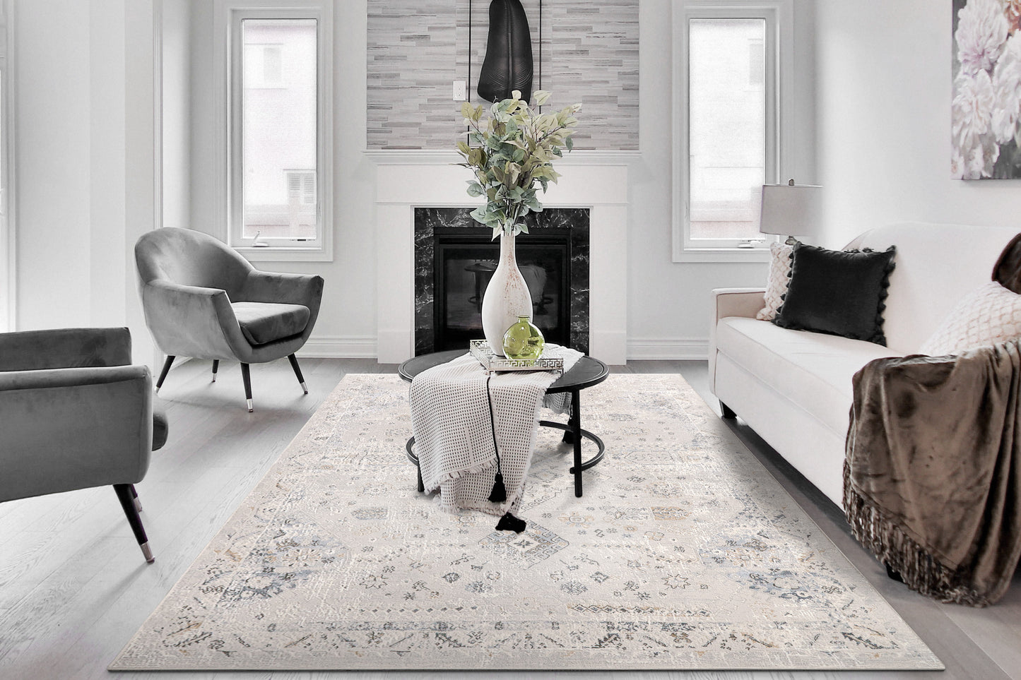 Marina Transitional Grey/Blue Oriental Medium Pile Rug