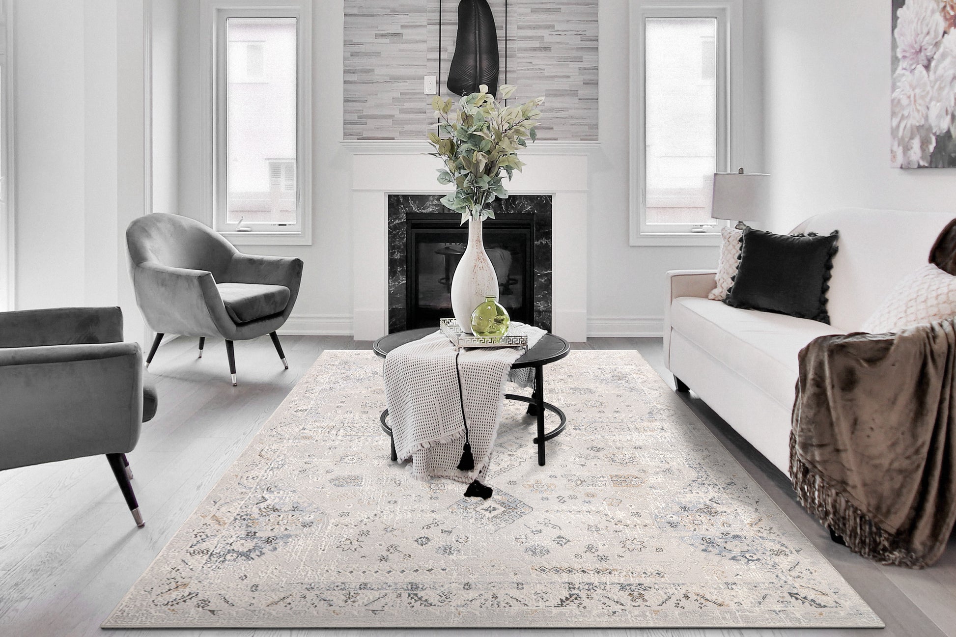 Marina Transitional Grey/Blue Oriental Medium Pile Rug