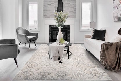 Marina Transitional White/Grey Oriental Medium Pile Rug