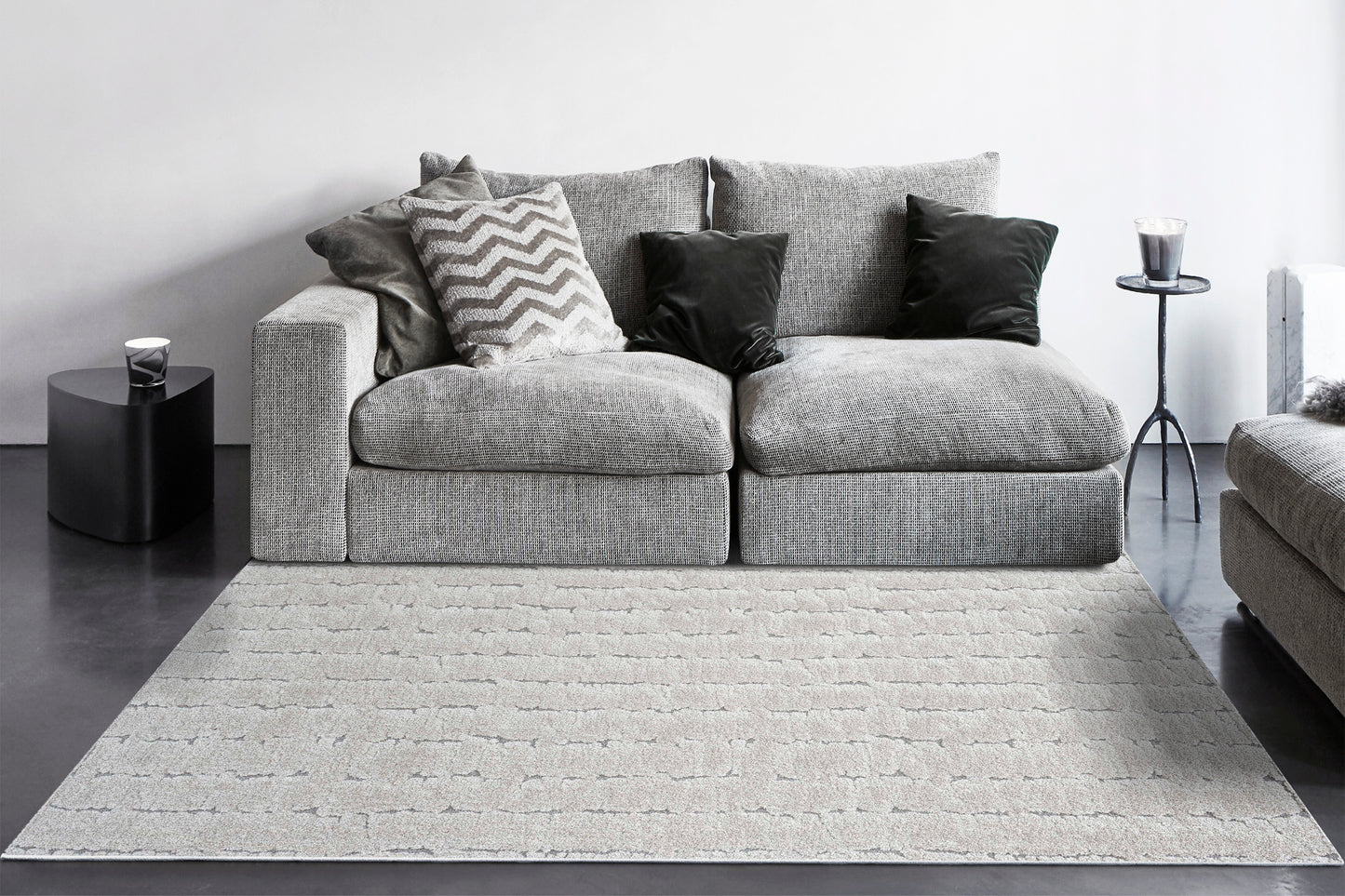 Masai Modern Grey Geometric Shag Rug