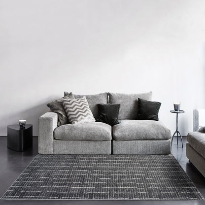 Masai Modern Black/White Geometric Shag Rug
