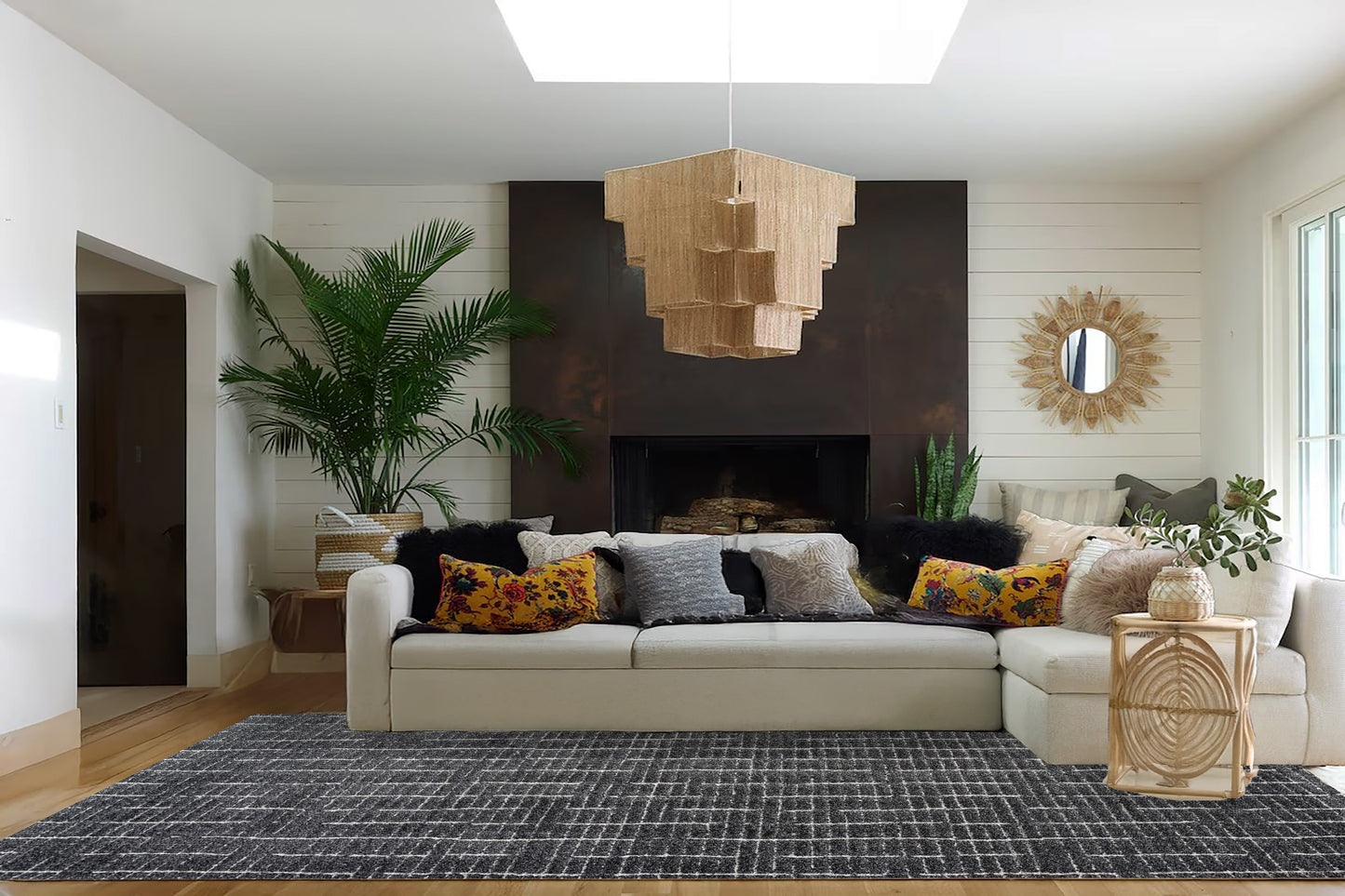 Masai Modern Black/White Geometric Shag Rug