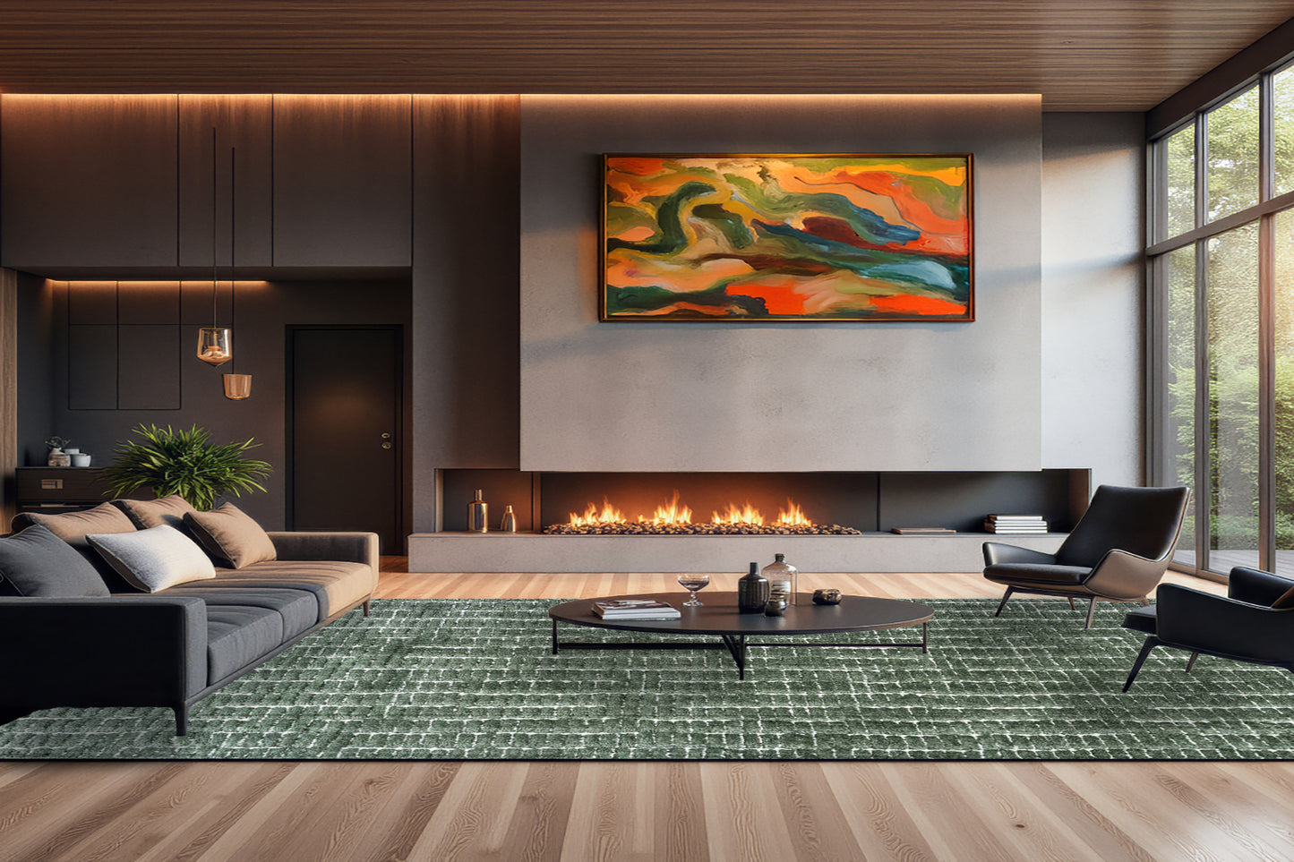 Masai Modern Sage Striped Shag Rug