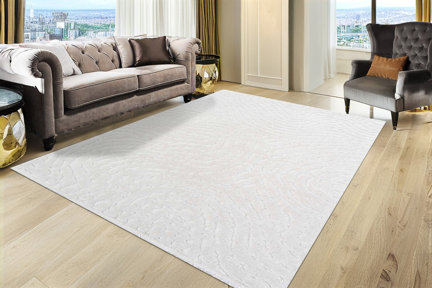 Masai Modern White Geometric Shag Rug