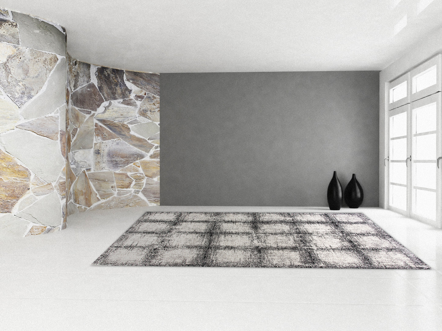 Mehari Contemporary Black/White Geometric High Pile Rug