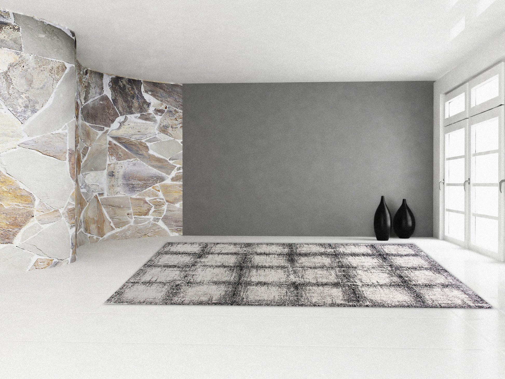 Mehari Contemporary Black/White Geometric High Pile Rug