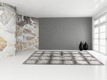 Mehari Contemporary Black/White Geometric High Pile Rug
