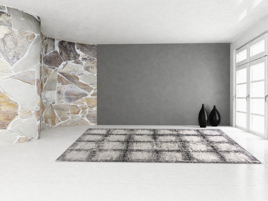 Mehari Contemporary Black/White Geometric High Pile Rug