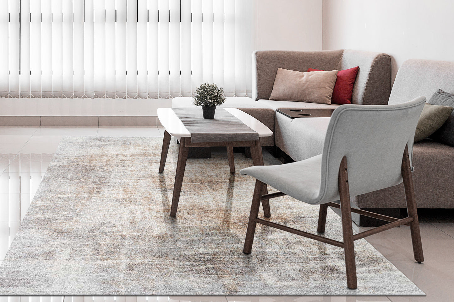 Mehari Modern Ivory/Rust/Multi Abstract High Pile Rug
