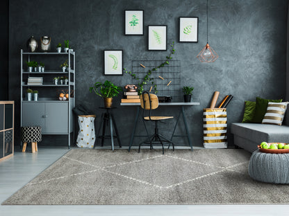 Mehari Contemporary Grey Abstract High Pile Rug