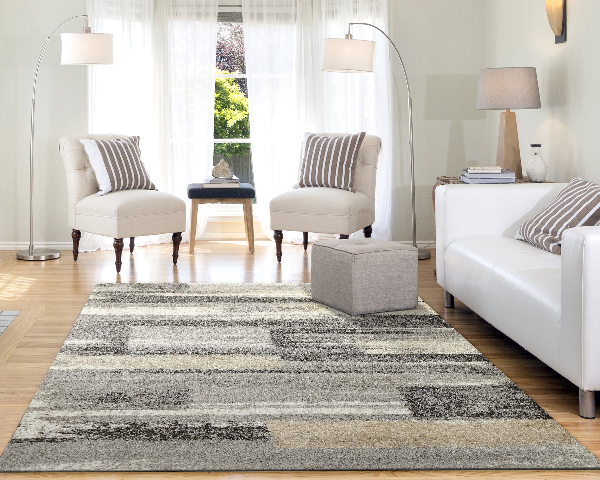 Mehari Contemporary Grey/Charcoal Abstract High Pile Rug