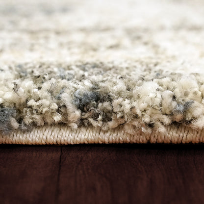 Mehari Contemporary Beige/Grey/Blue Abstract High Pile Rug