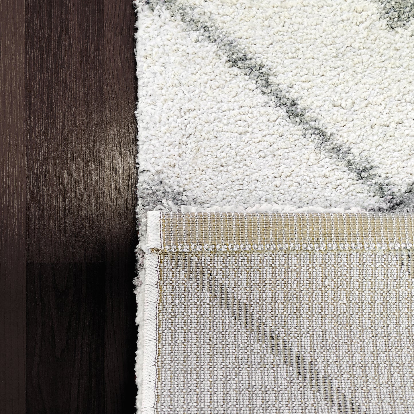 Mehari Contemporary Ivory/Grey Geometric High Pile Rug