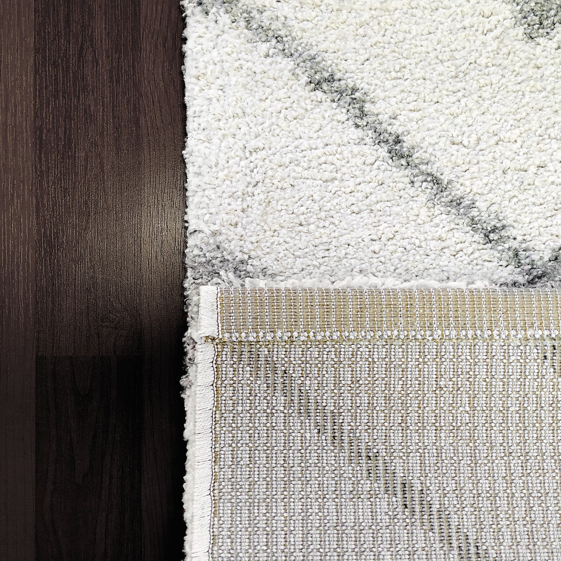 Mehari Contemporary Ivory/Grey Geometric High Pile Rug