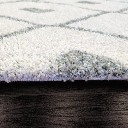 Mehari Contemporary Ivory/Grey Geometric High Pile Rug