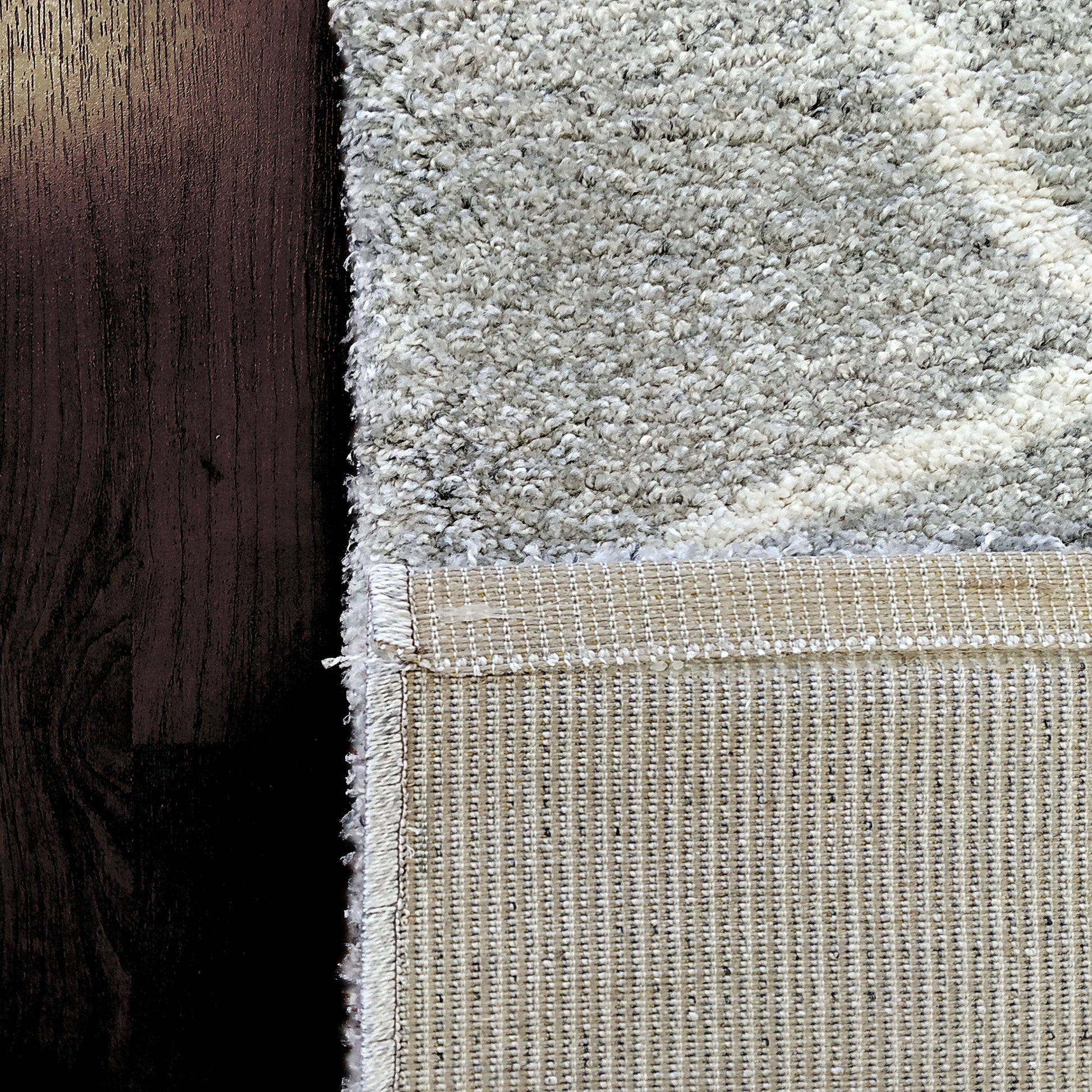 Mehari Contemporary Grey/Ivory Geometric High Pile Rug