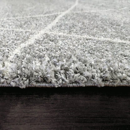 Mehari Contemporary Grey/Ivory Geometric High Pile Rug
