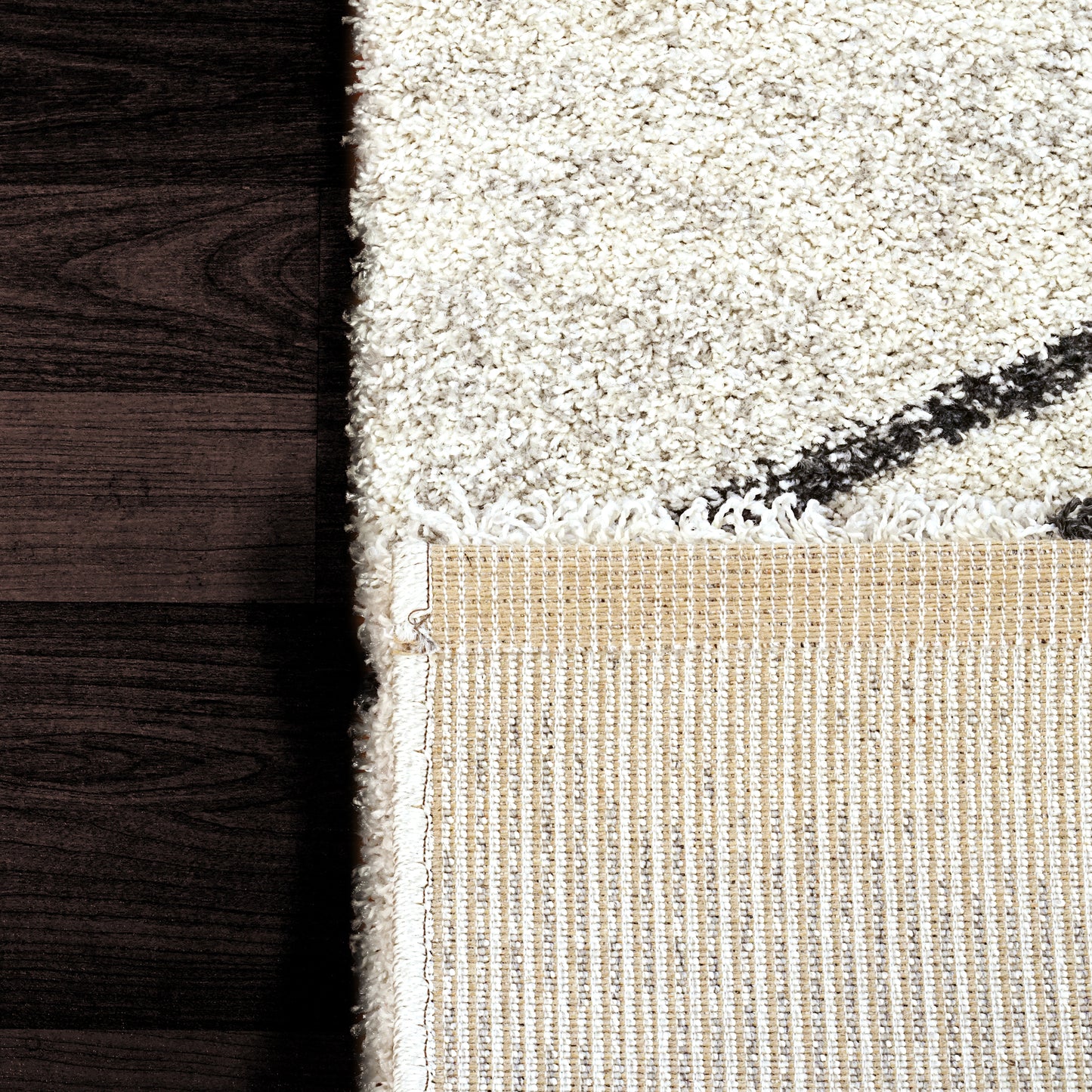 Mehari Contemporary Ivory/Charcoal Geometric High Pile Rug