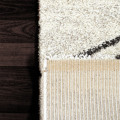Mehari Contemporary Ivory/Charcoal Geometric High Pile Rug