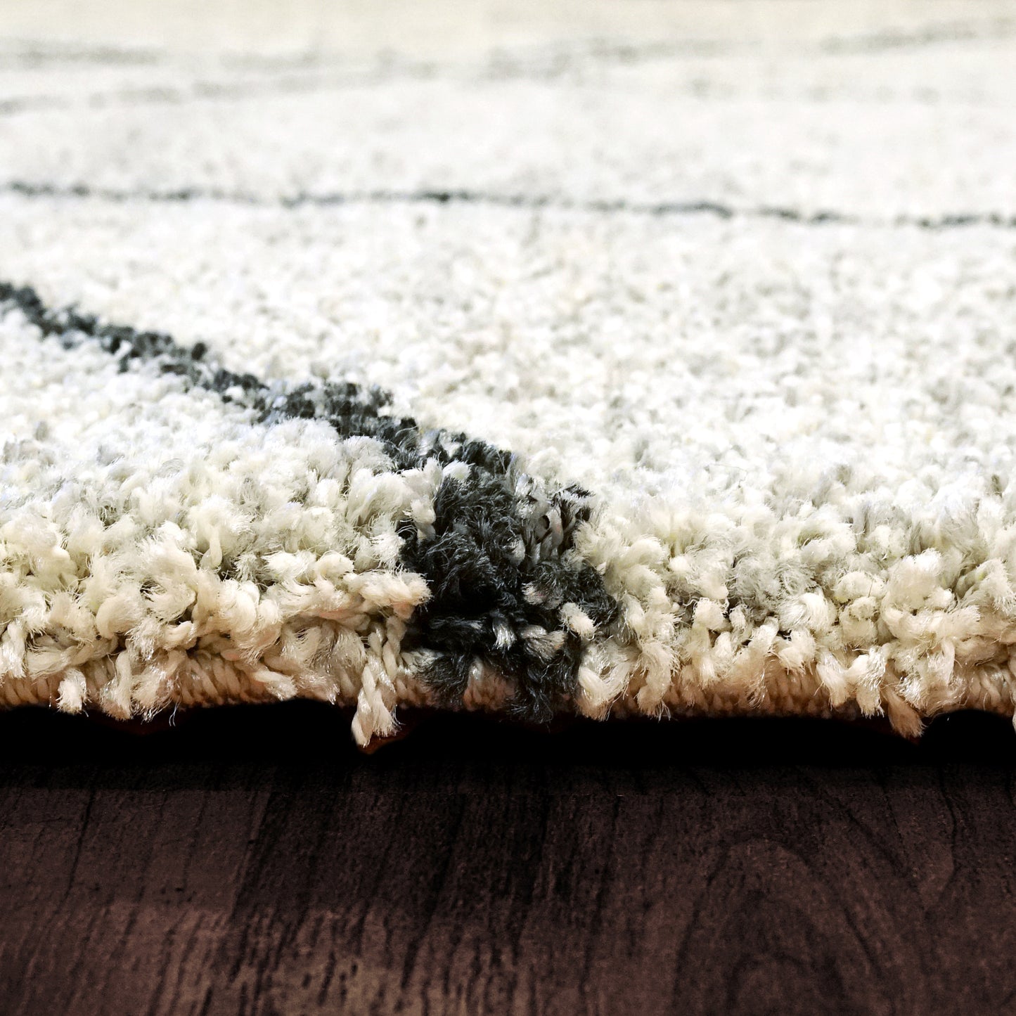 Mehari Contemporary Ivory/Charcoal Geometric High Pile Rug