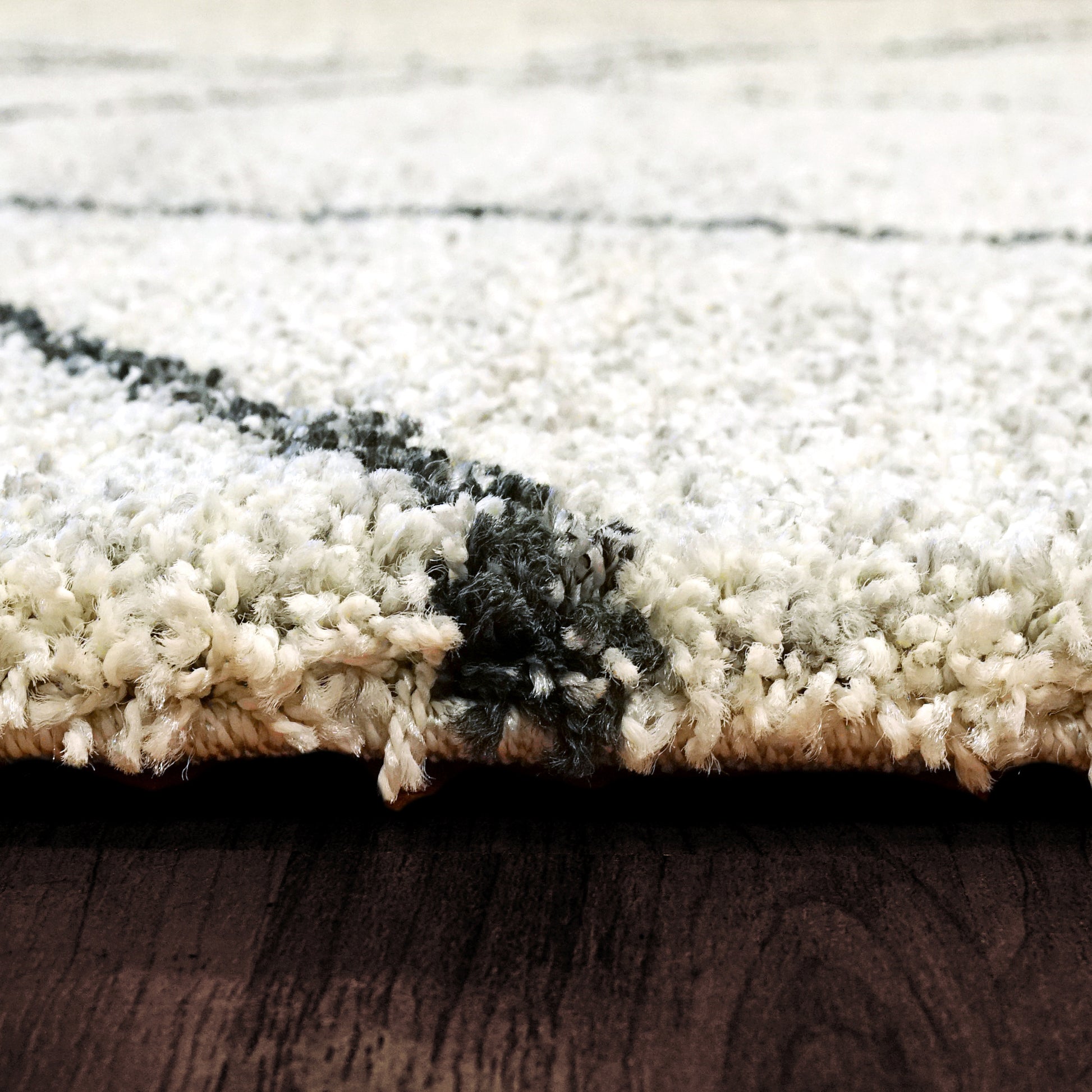 Mehari Contemporary Ivory/Charcoal Geometric High Pile Rug