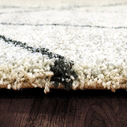 Mehari Contemporary Ivory/Charcoal Geometric High Pile Rug