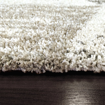 Mehari Contemporary Ivory/Grey/Taupe Geometric High Pile Rug