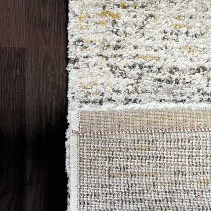 Mehari Contemporary Ivory/Grey/Gold Geometric High Pile Rug