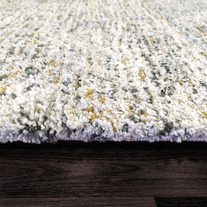 Mehari Contemporary Ivory/Grey/Gold Geometric High Pile Rug