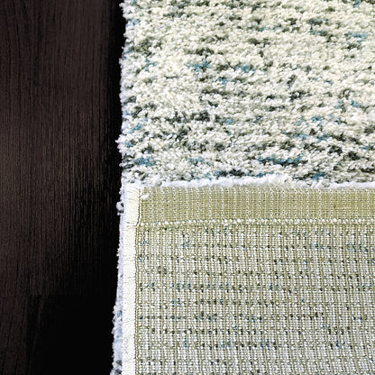 Mehari Contemporary Ivory/Grey/Blue Geometric High Pile Rug